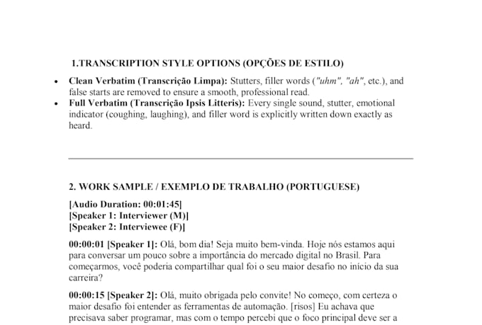 be your professional portuguese transcriber